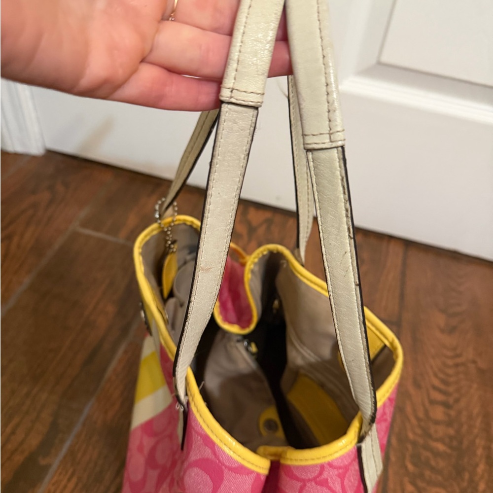 Coach Pink Signature Tote with Yellow Stripe - Picture 10 of 16